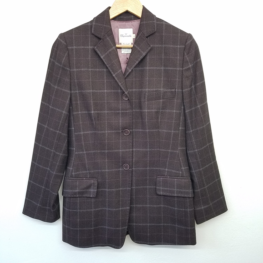 Faconnable Brown Checked Wool Blend Blazer